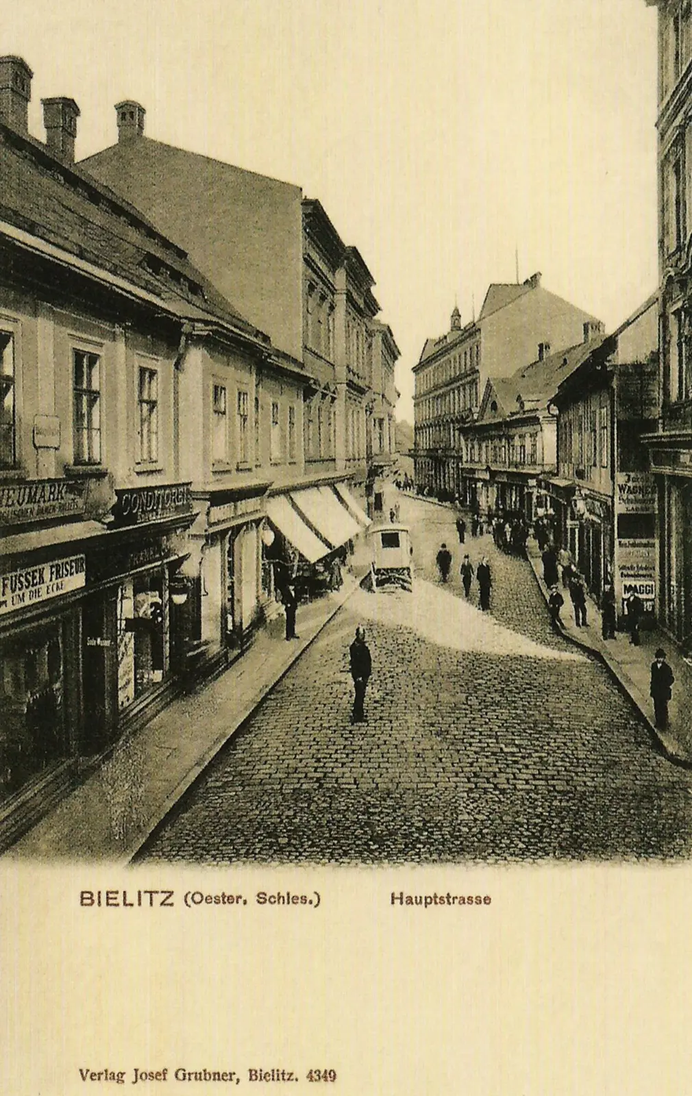 Pocztówka Hauptstrasse około 1904 roku pokazująca historyczną ulicę 11 Listopada